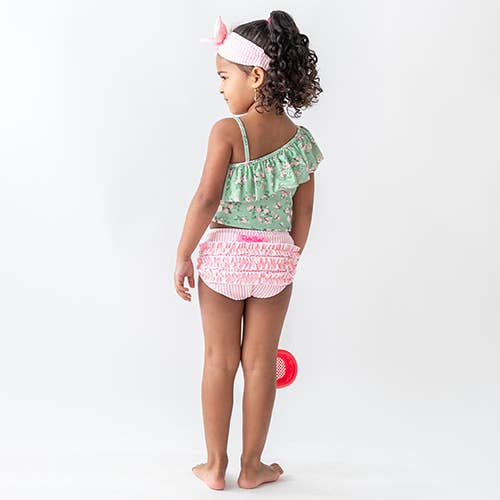 Tea Roses One Shoulder Ruffle Tankini