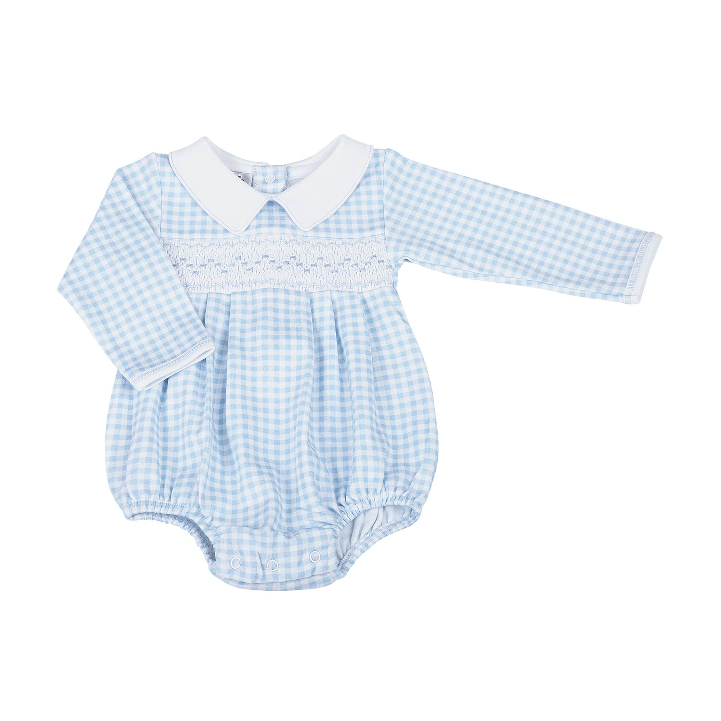 Mini Checks Smocked Collared L/S Boy Bubble - Blue