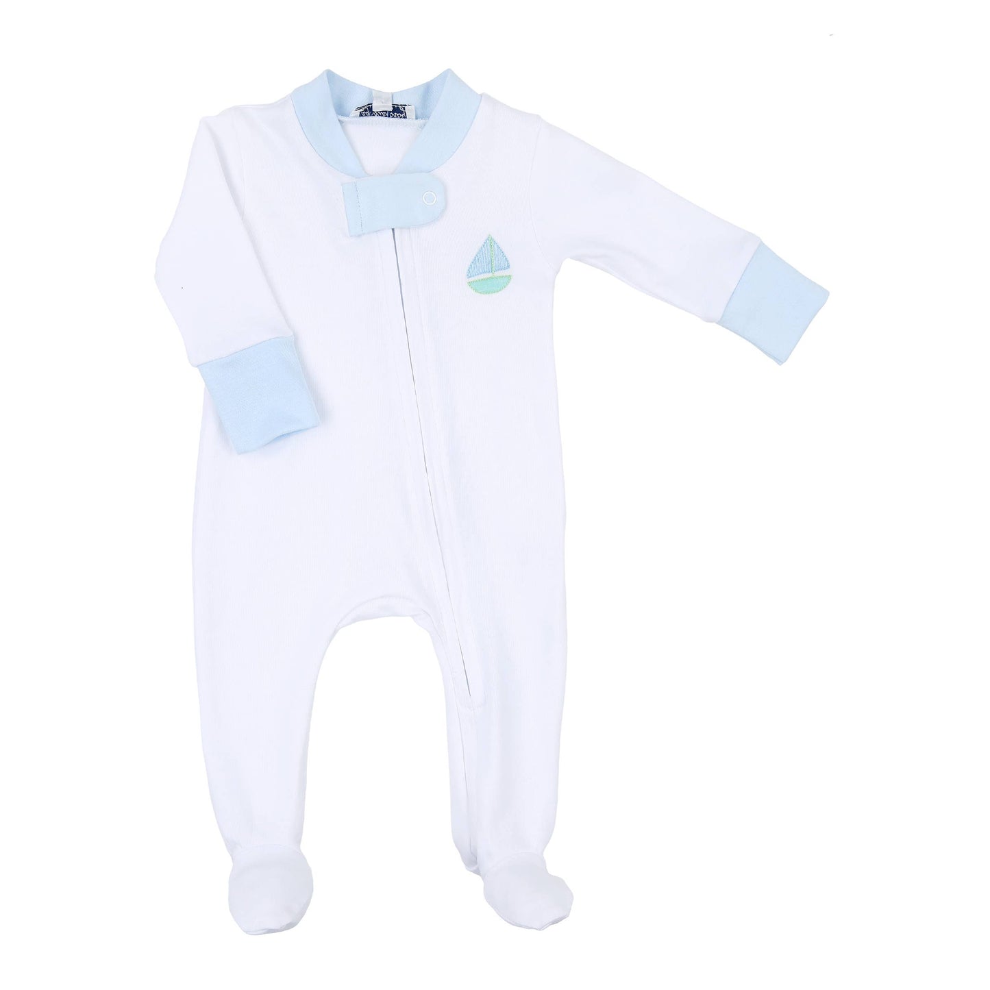 Sweet Sailing Blue Emb Zipper Footie