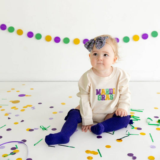 Mardi Gras Patch Long Sleeve Romper
