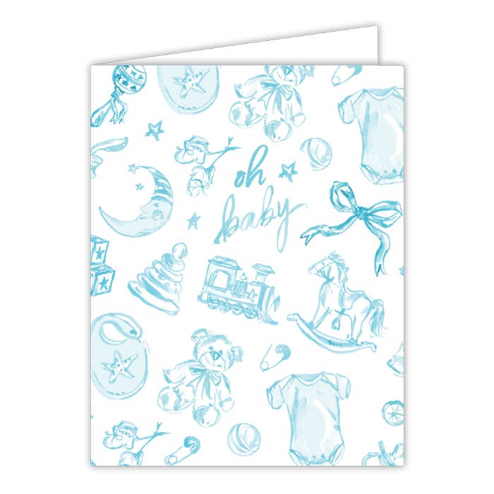 Handpainted Oh Baby Blue Baby Toile Greeting Card