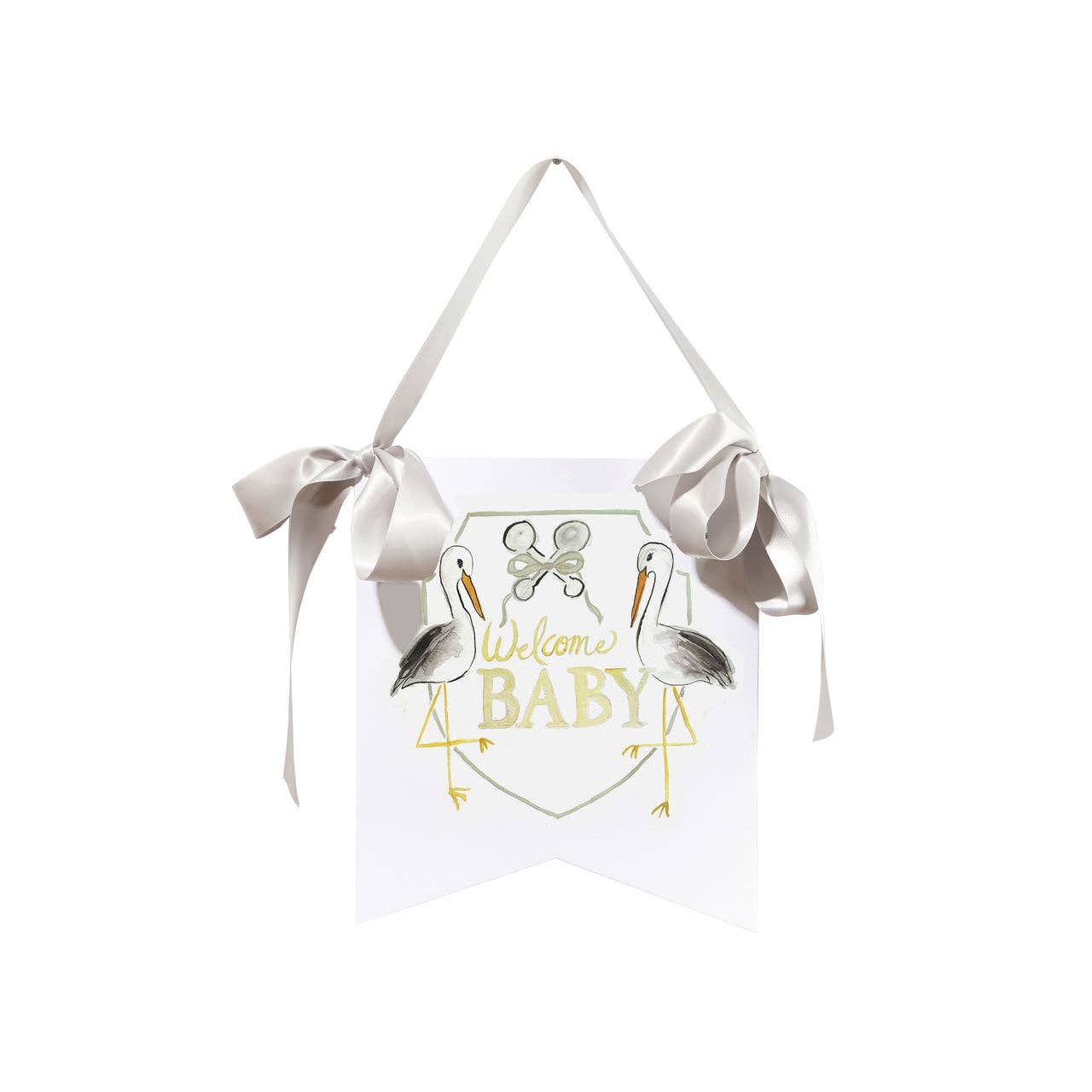 "Welcome Baby" Stork Hanger - Neutral, Pink or Blue