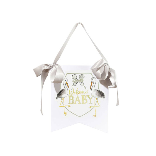 "Welcome Baby" Stork Hanger - Neutral, Pink or Blue