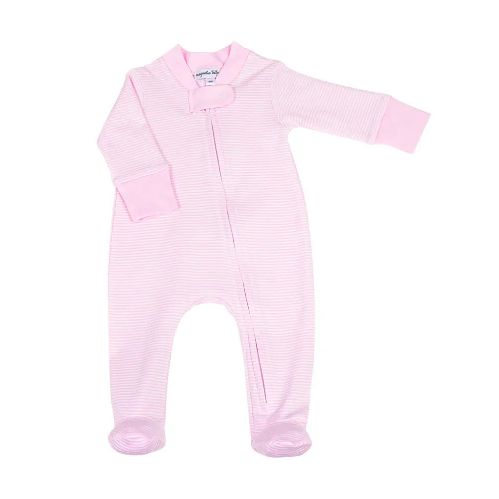Mini Stripes Zipper Footie - Pink