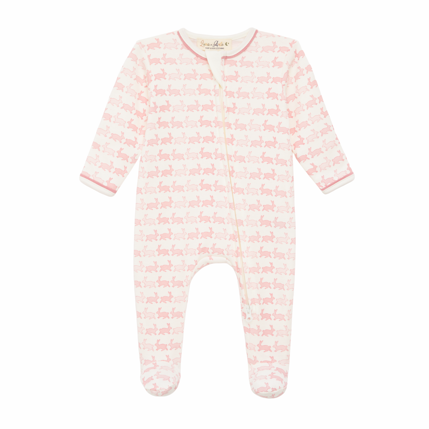 Bunny Hop Zip Footie - Dusty Rose