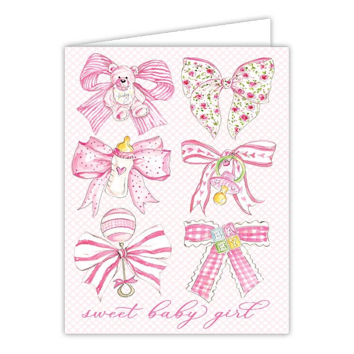 Sweet Baby Girl Pink Bows Greeting Card
