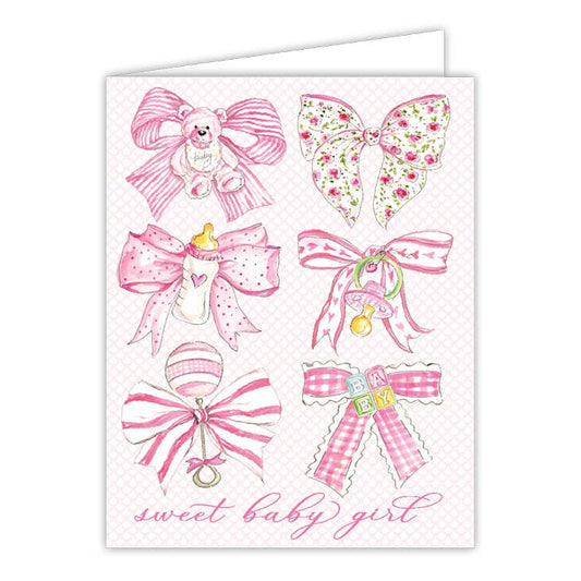 Sweet Baby Girl Pink Bows Greeting Card