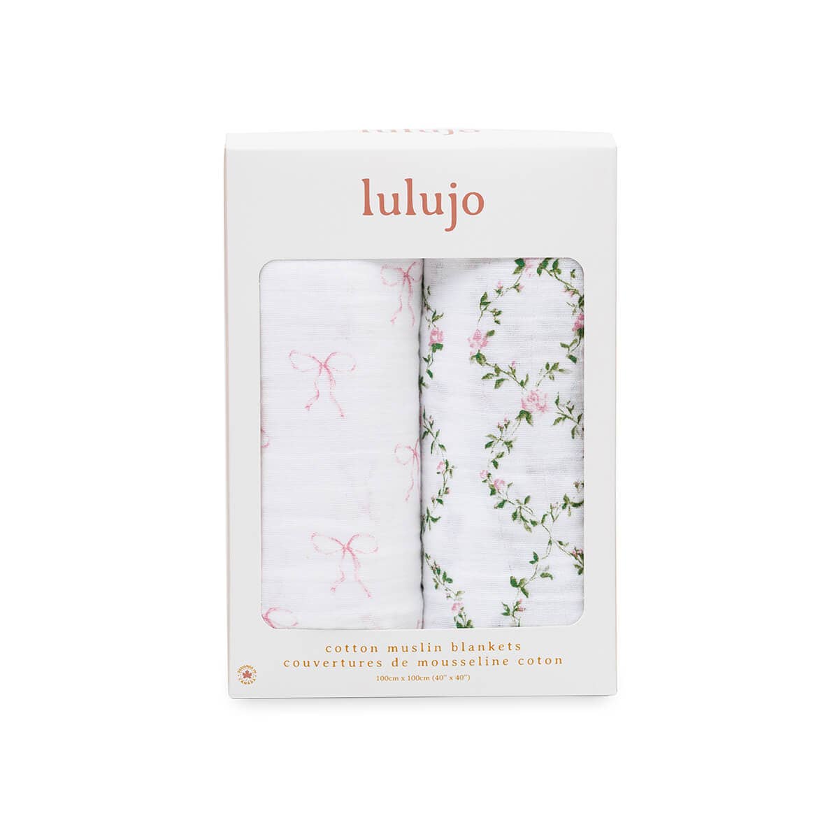 Lulujo Cotton Swaddles - Bows & Rose Trellis 2PK