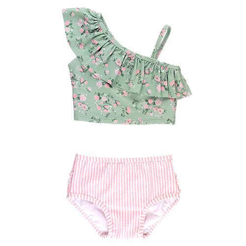 Tea Roses One Shoulder Ruffle Tankini