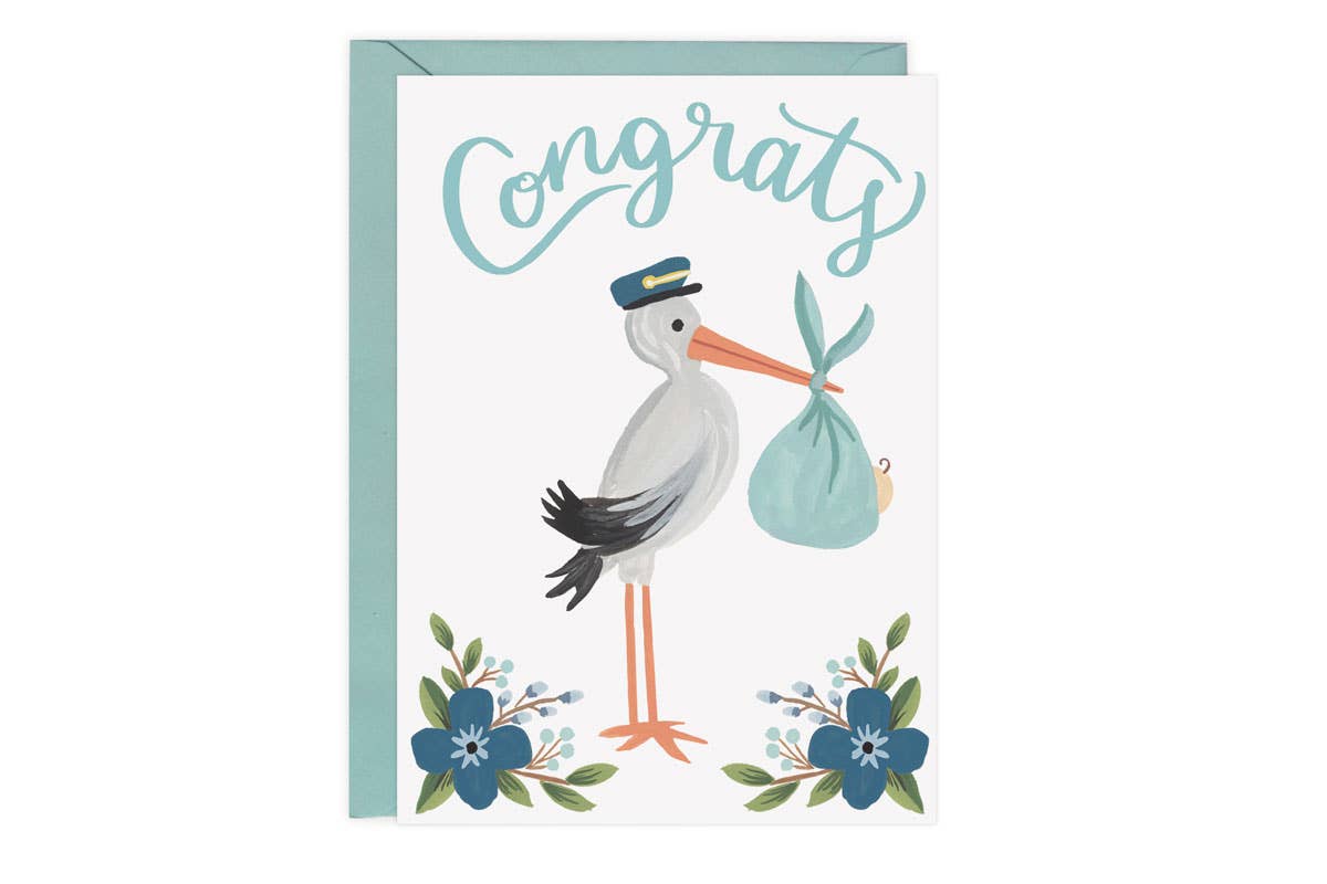 Stork Congrats Card - Pink or Blue