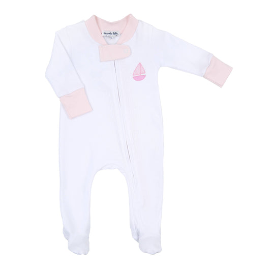 Sweet Sailing Pink Emb Zipper Footie