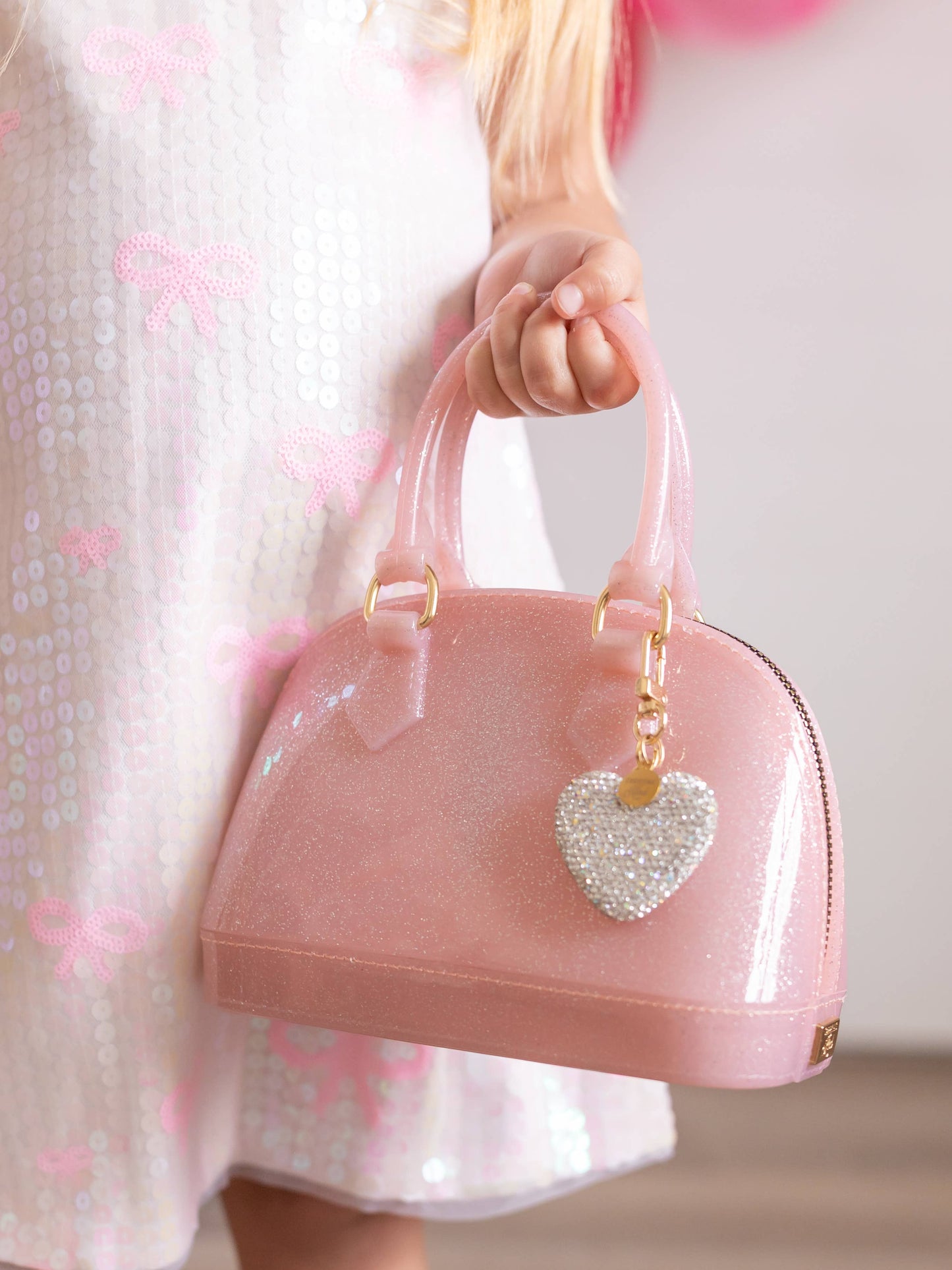 Cate Purse - Light Pink Sparkle Silver Heart Edition