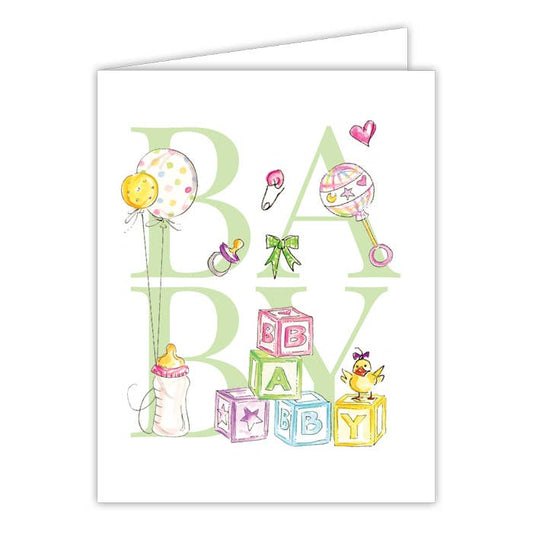 Handpainted Green Baby With Sweet Icons Greeting Card