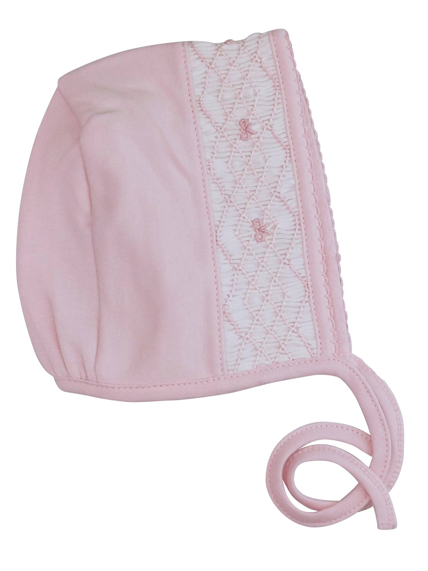 Pink Bows Smocked Bonnet Hat - Newborn