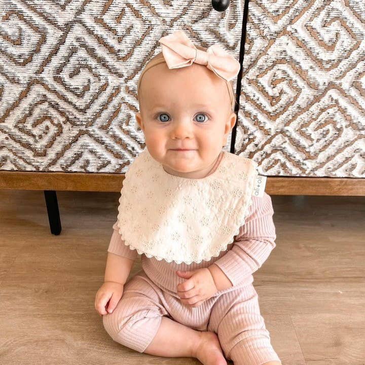 Cotton Baby Bib Double-Sided (Eyelet Flowers)