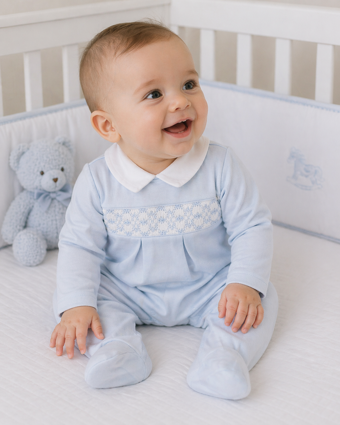 Blue Hand Smocked Footie
