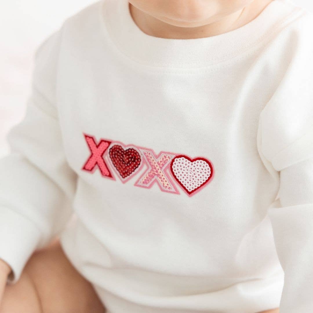 XOXO Sequin Patch Valentine's Day Long Sleeve Romper