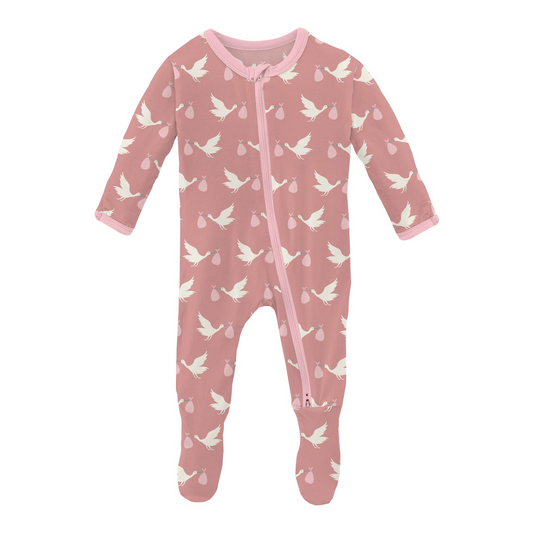 KicKee Pants Footie Blush Stork