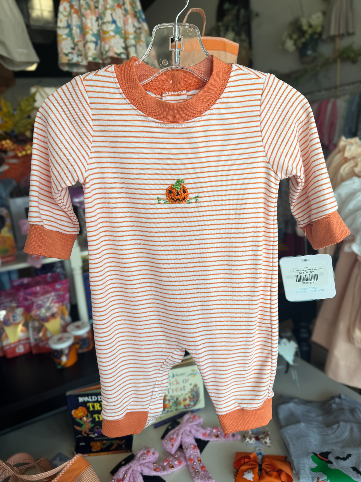 Jack O Lantern Orange Stripe Knit Long Romper