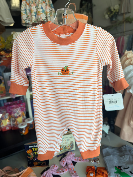Jack O Lantern Orange Stripe Knit Long Romper