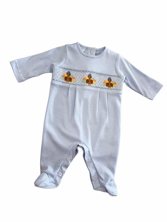 Turkey Light Blue Knit Stripe Long Footie
