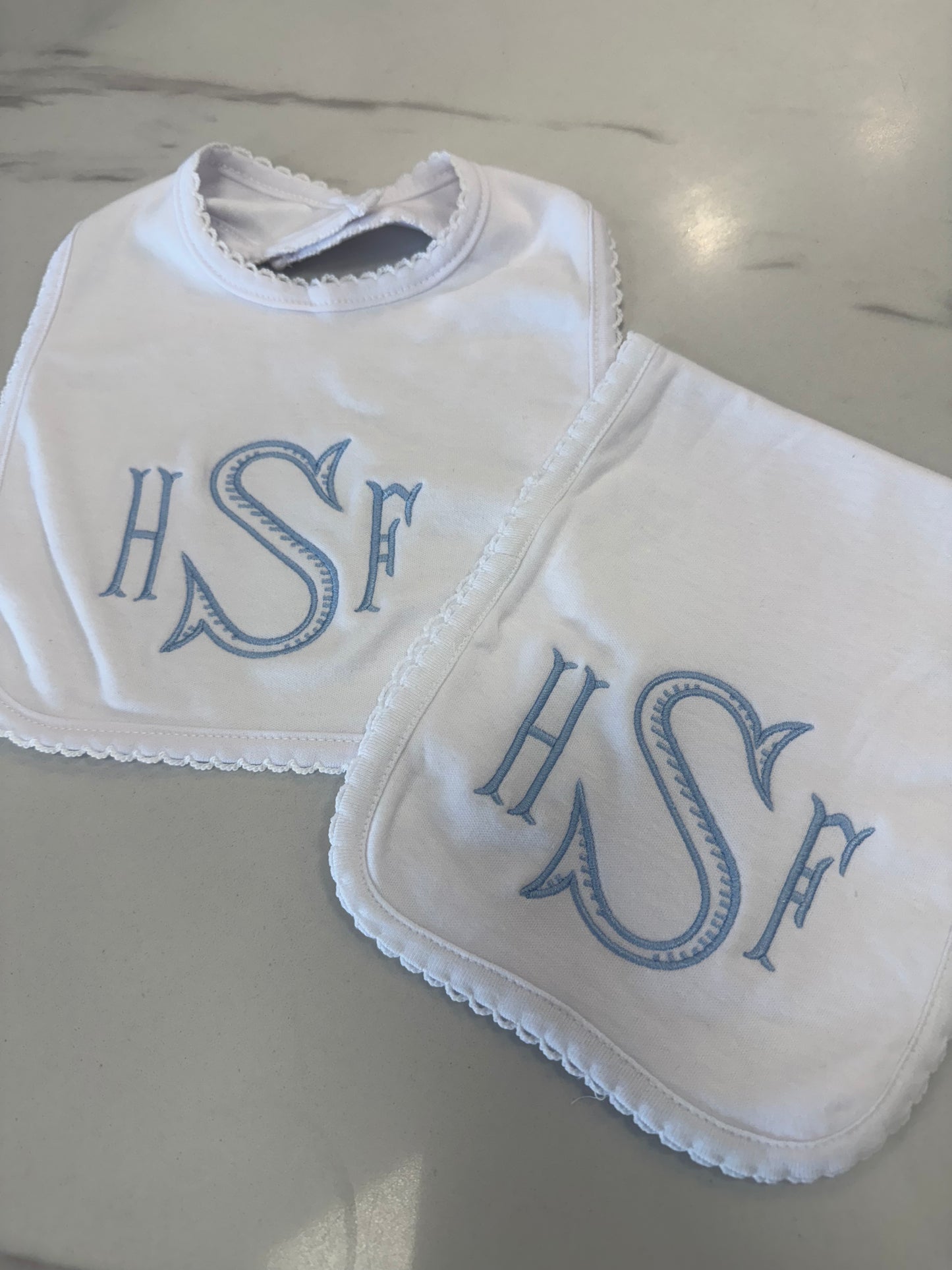 Boys Embroidered Bib/Burp Cloth Set