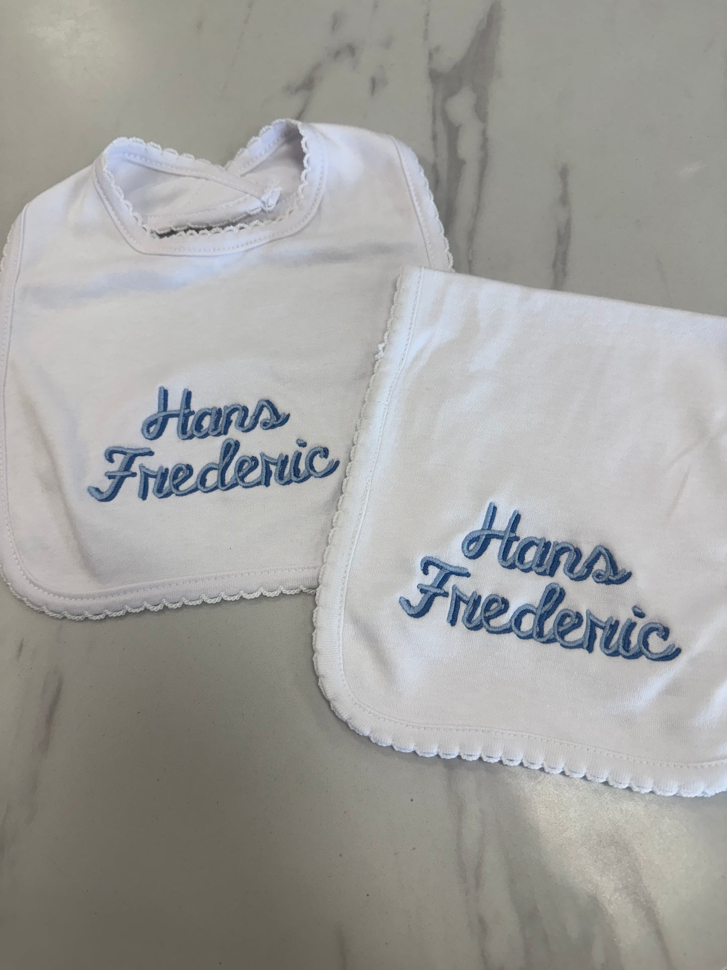 Boys Embroidered Bib/Burp Cloth Set