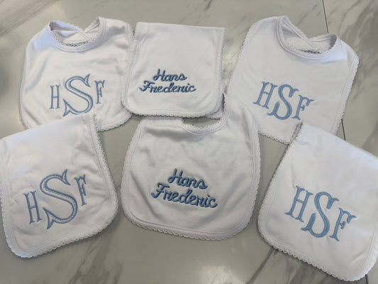 Boys Embroidered Bib/Burp Cloth Set