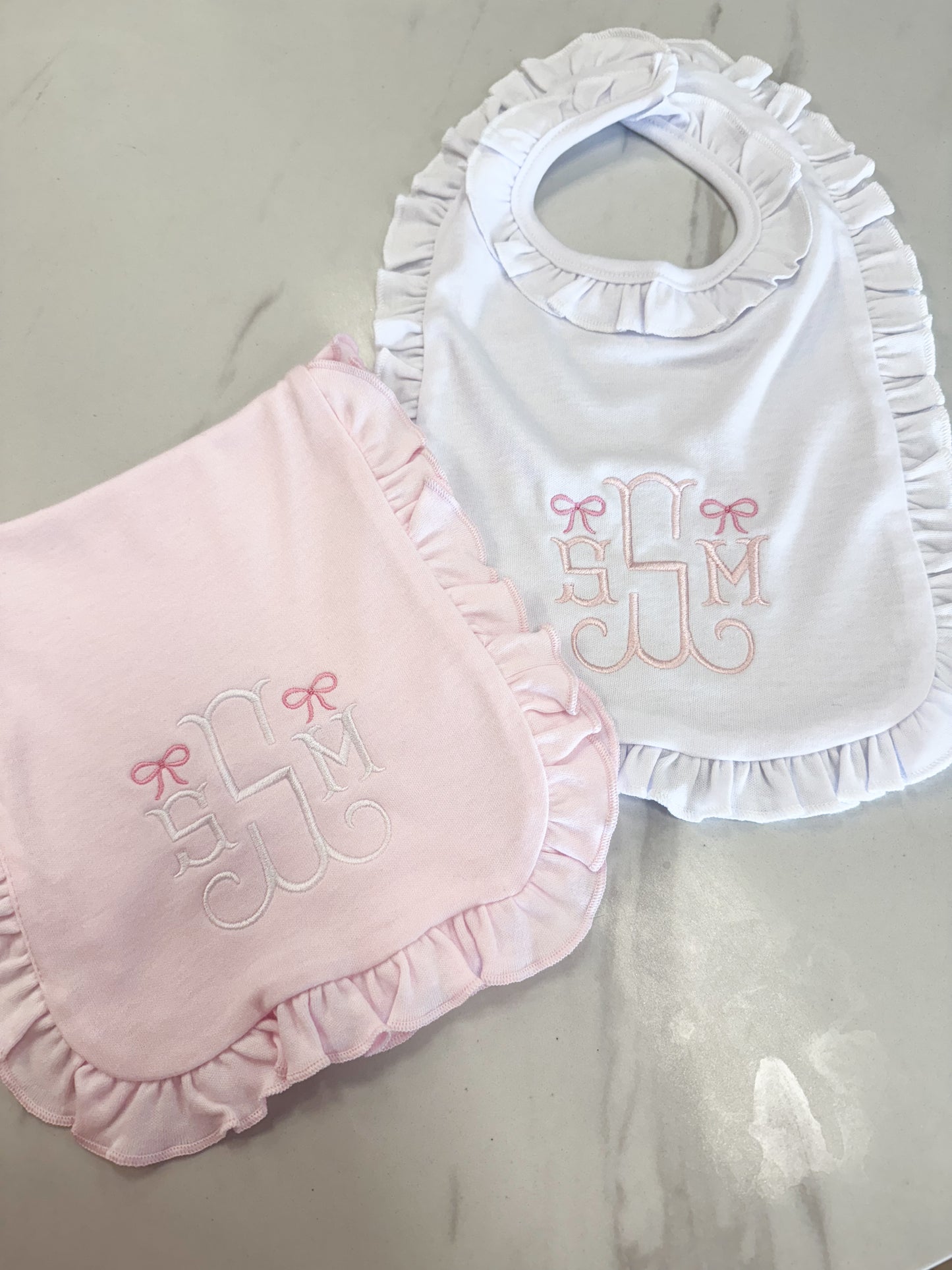 Girls Embroidered Bib/Burp Cloth Set