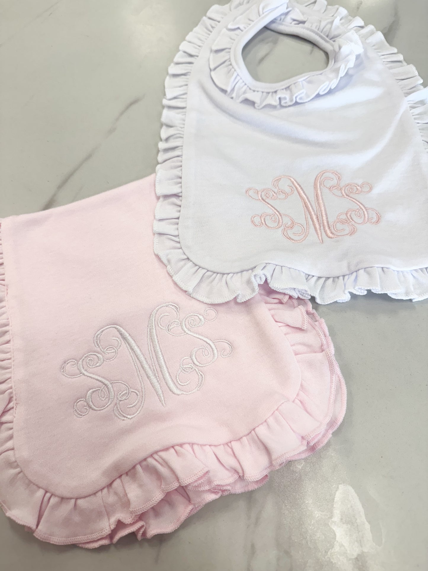 Girls Embroidered Bib/Burp Cloth Set