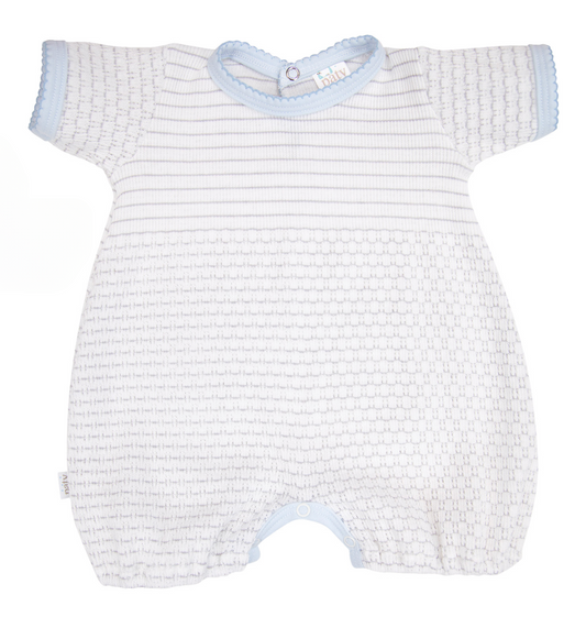 Grey Romper with Blue Trim