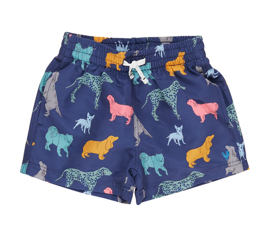 Pink Chicken Boys Navy Dogs Swim Trunk