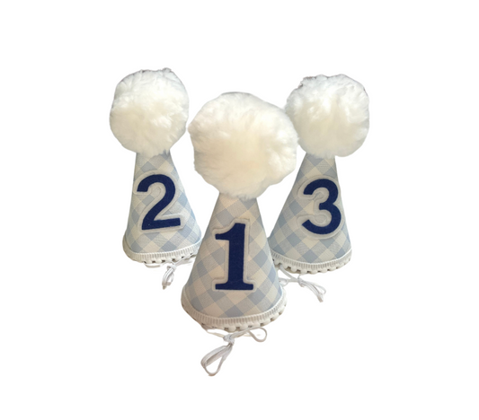 Light Blue Gingham Party Hat