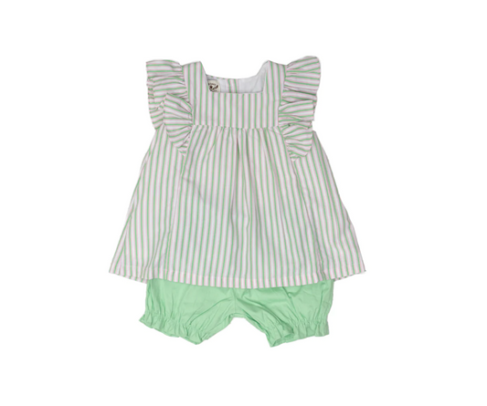 Delia Pink & Green Stripe Bloomer Set