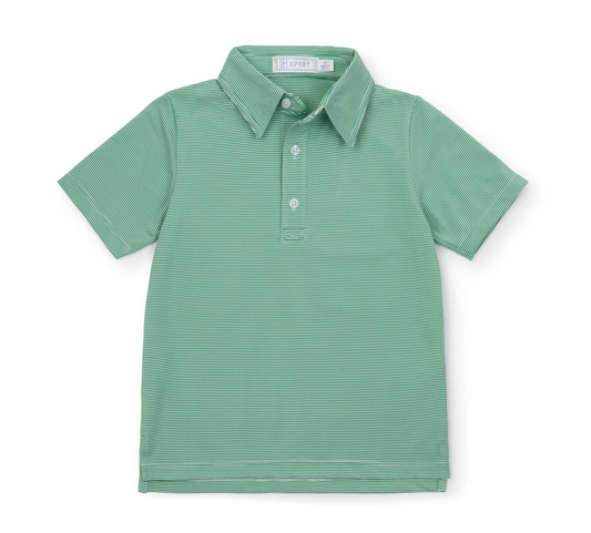 Lila and Hayes Performance Polo - Green and White Stripe