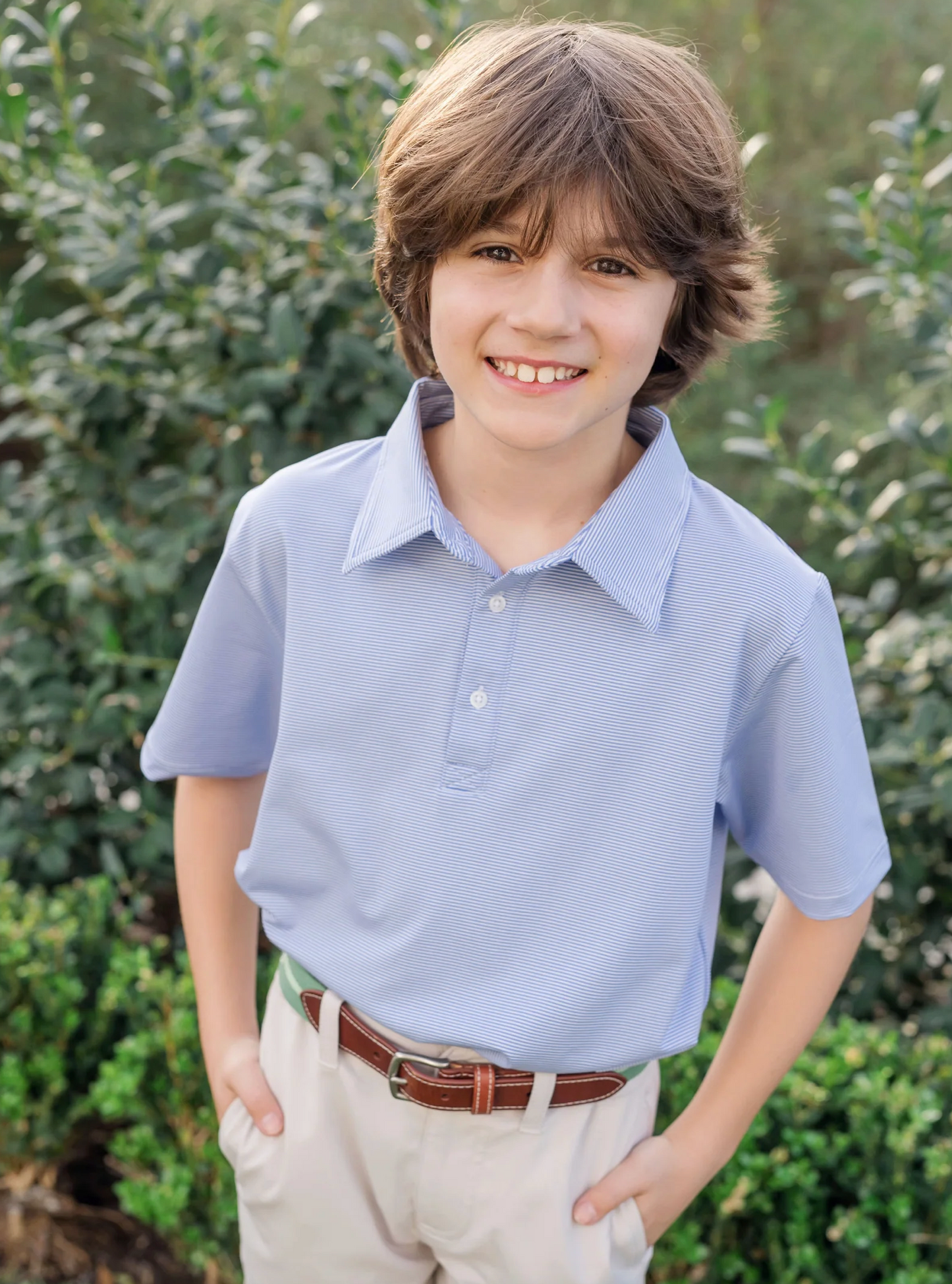 Lila and Hayes Performance Polo - Blue and White Stripes