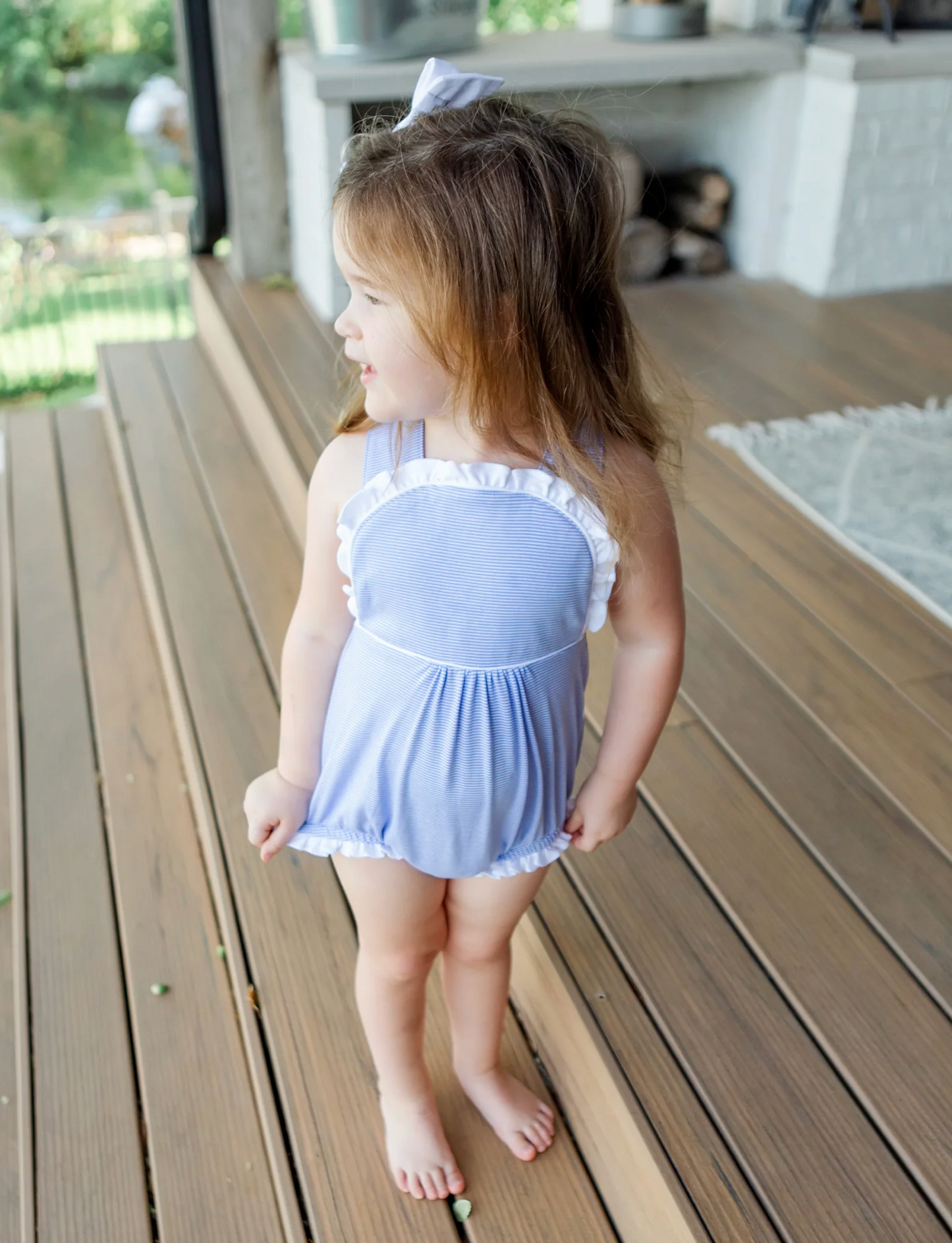 Lila and Hayes Blue and White Stripe Bubble