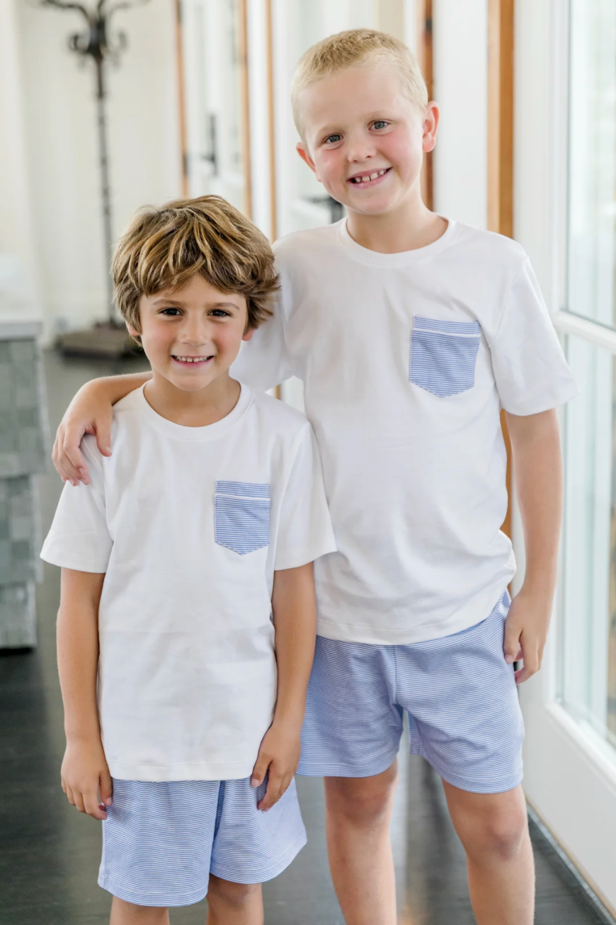 Lila and Hayes Charles Short Set - Blue and White Stripes