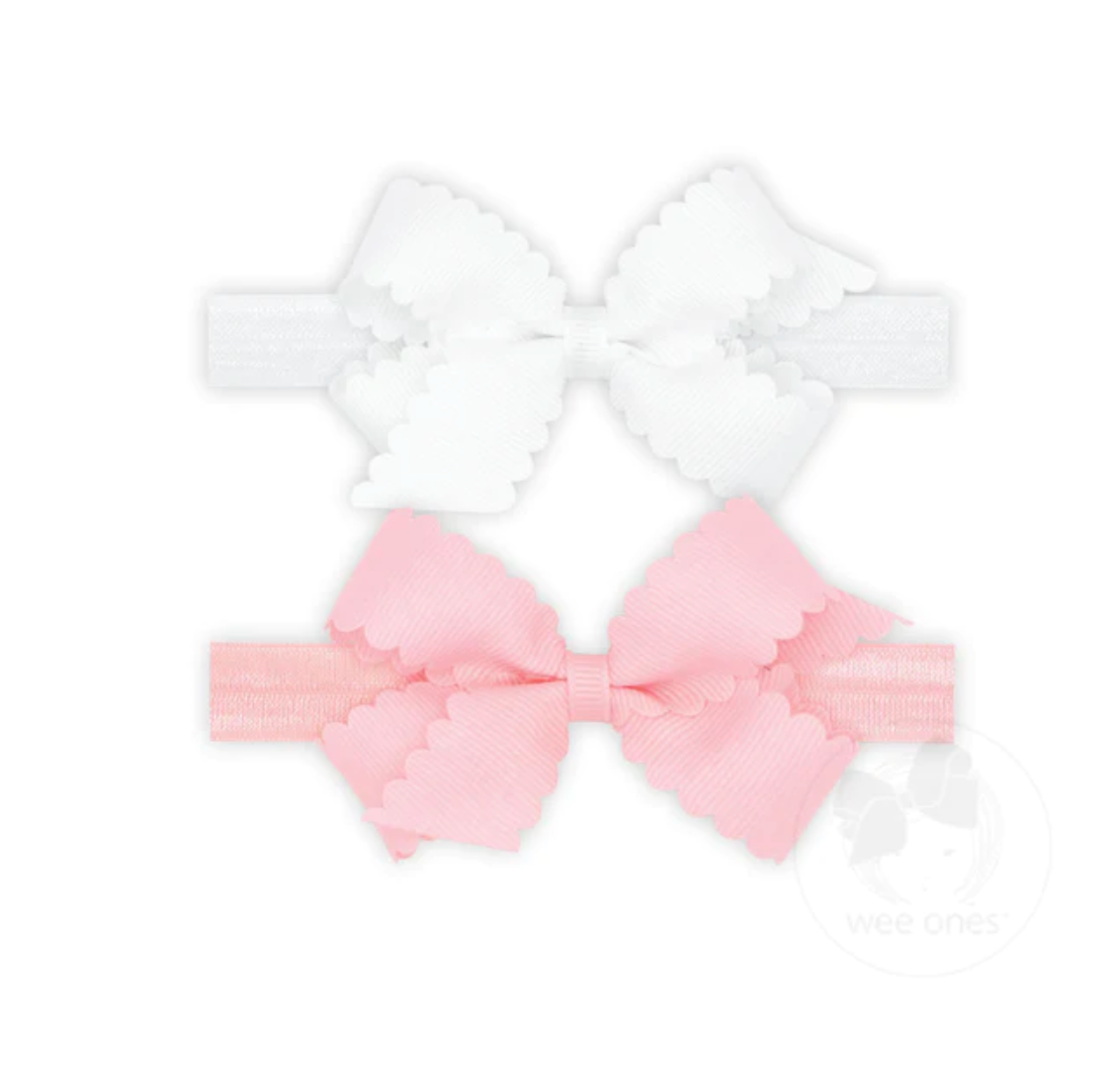 Two Mini Scallop Bows With Bands - Multiple Color Options