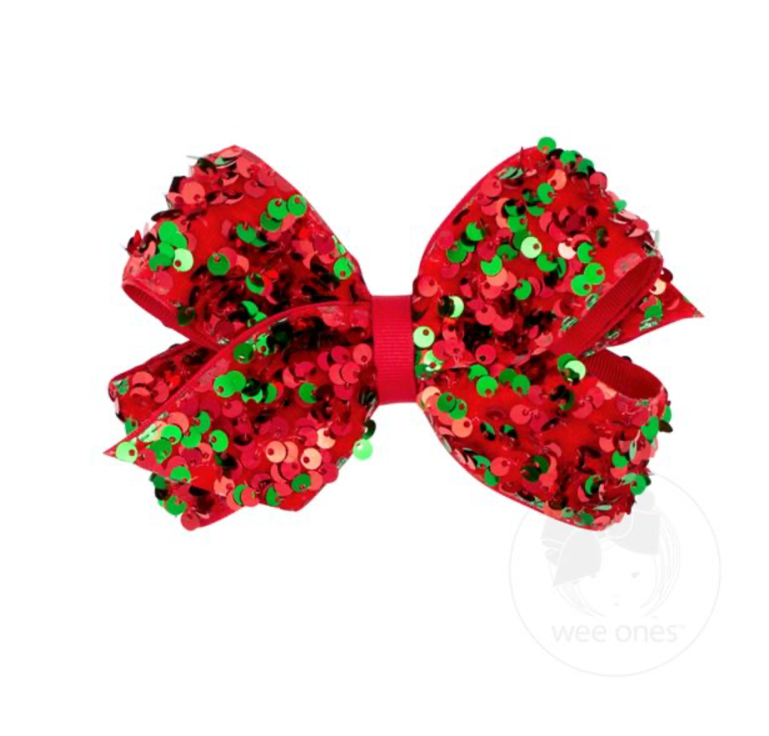 Medium Red and Green Velvet Sequin Bow