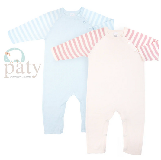 Long Sleeve Knit Romper - Pink or Blue