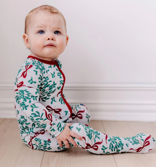 Illusion Blue Mistletoe & Ribbons Footie