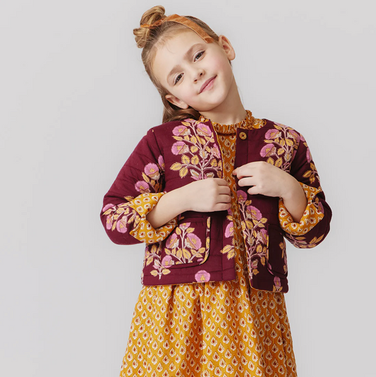 Reversible Quilted Jacket - Burgundy Bouquet Floral
