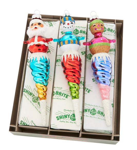 Christmas Confetti Santa Icicles 3ct. Ornaments