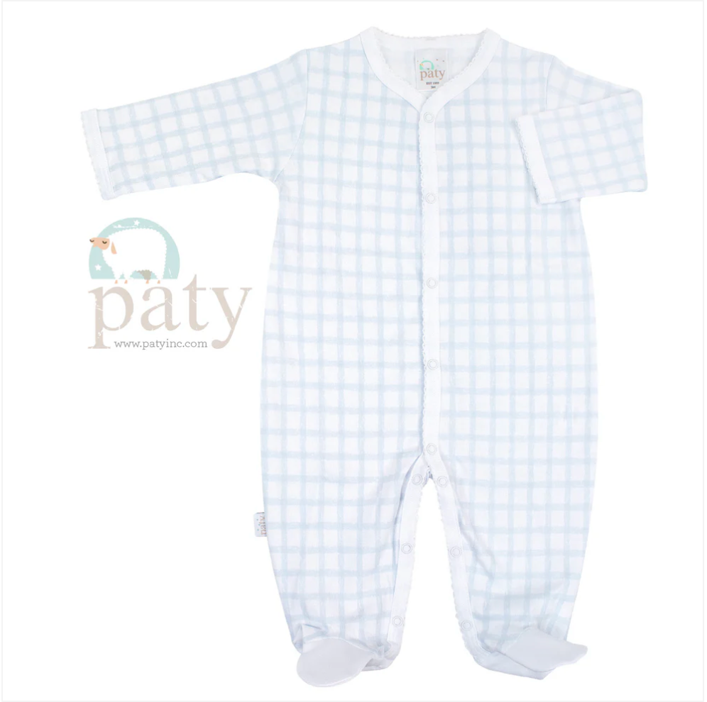 Pima Gingham Footie-Blue