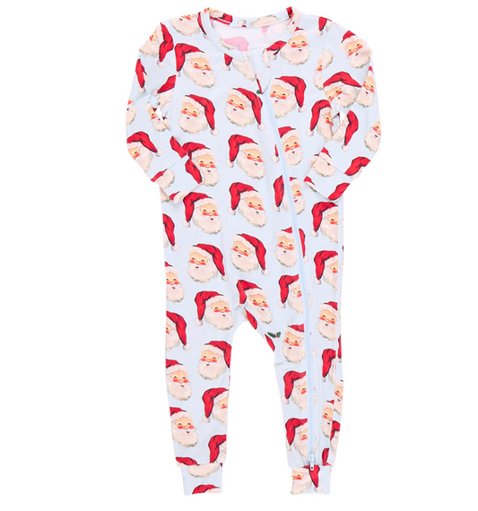 Pink Chicken Blue Vintage Santas Bamboo Romper