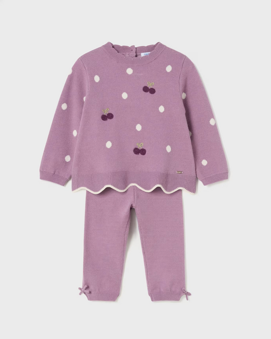 Purple Cherries Knit Pant Set