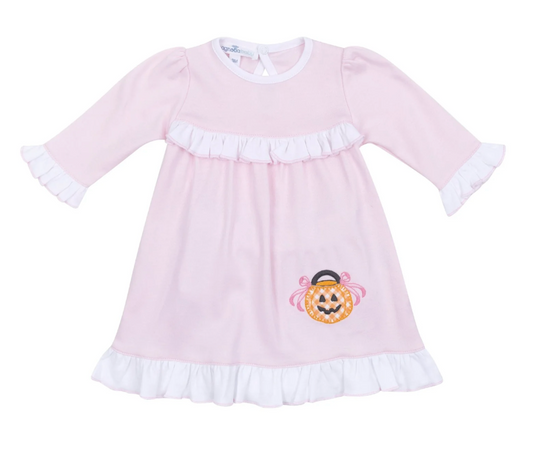 Trick or Treat Applique Ruffle Dress- Long Sleeve