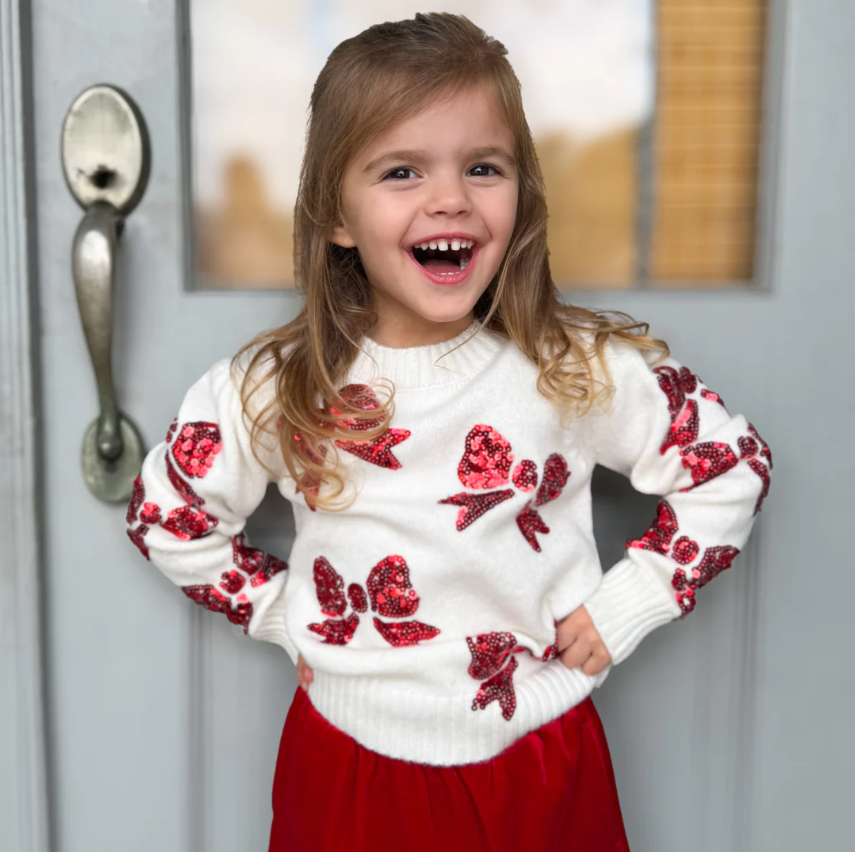 Red Bows Cream Sweater