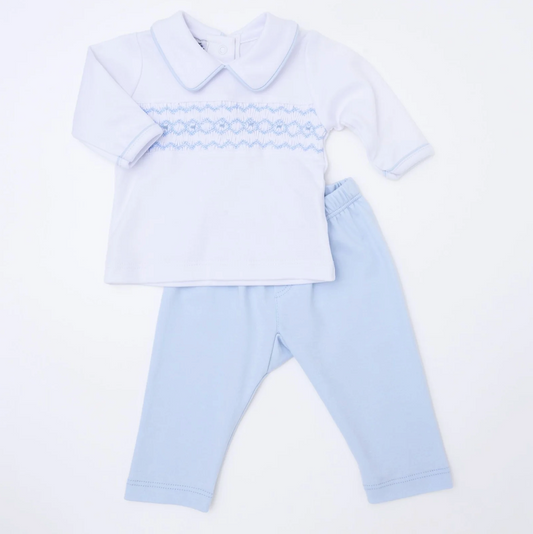Hudson Smocked 2pc Pant Set - Light Blue
